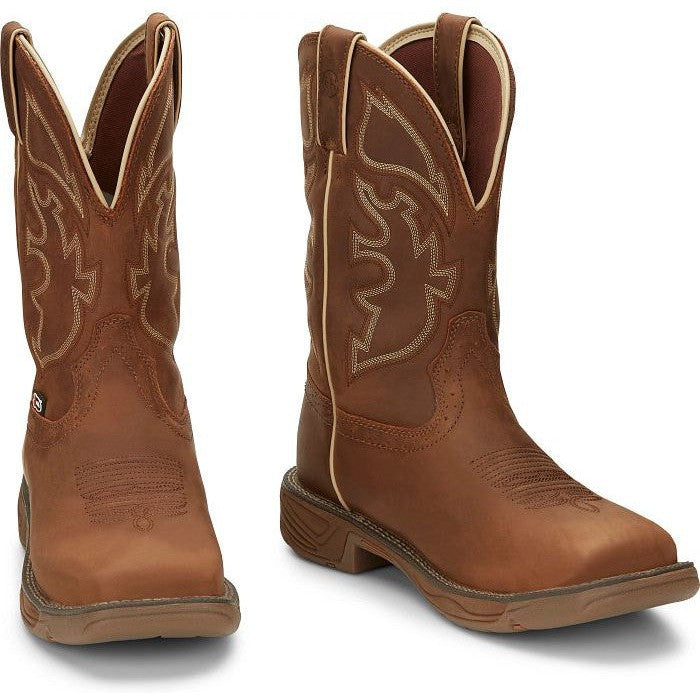 Justin Men's Rush 11" Waterproof Western Work Boot -Tan- WK4330 - Overlook Boots