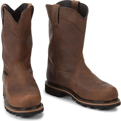 Justin Men's Pulley 10" Composite Toe Waterproof Western Work Boot -Brown- WK4630 - Overlook Boots