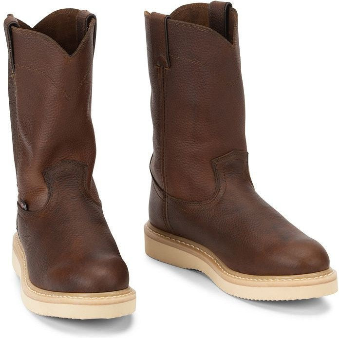 Justin Men's Axe 10" Soft Toe Wedge Western Work Boot -Brown- WK4908  - Overlook Boots
