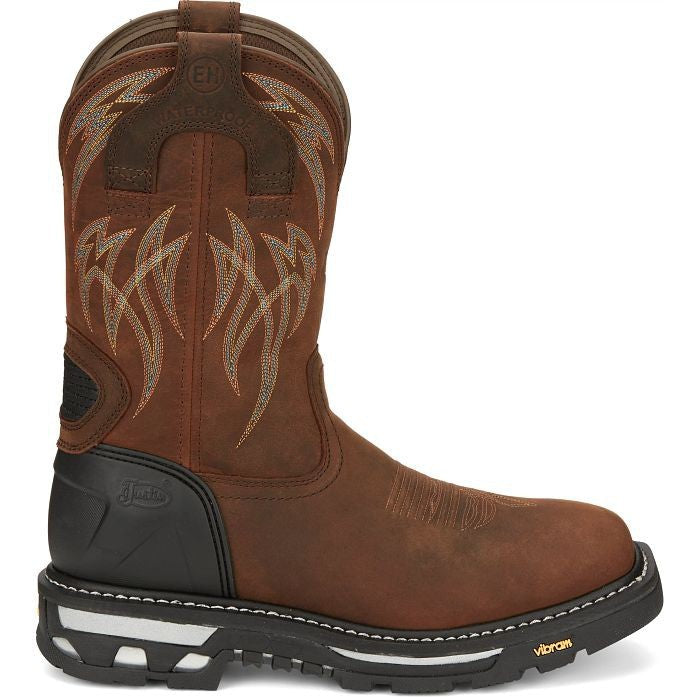 Justin Men's Frontline Hiviz 11" Waterproof Western Work Boot -Brown- CR2151 - Overlook Boots