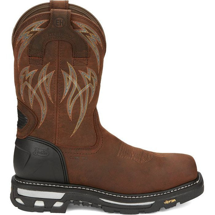 Justin Men's Frontline Hiviz 11" Waterproof Nano Composite Toe Western Work Boot -Brown- CR2152 - Overlook Boots