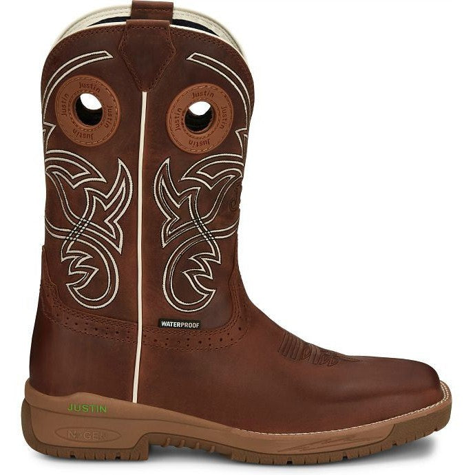 Justin Men's Nitread 11" Square Toe Waterproof Western Work Boot -Brown- CR3200 8 / Medium / Brown - Overlook Boots