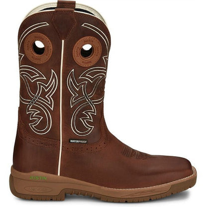 Justin Men's Nitread 11" Square Toe Waterproof Western Work Boot -Brown- CR3200 8 / Medium / Brown - Overlook Boots