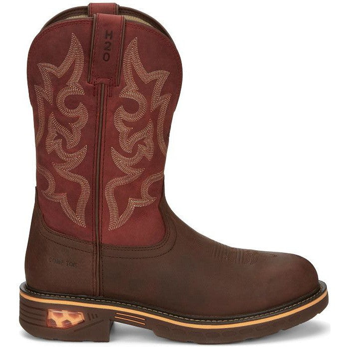 Justin Men's Resistor 11" Composite Toe Waterproof Western Work Boot- Brown- CR4007 - Overlook Boots