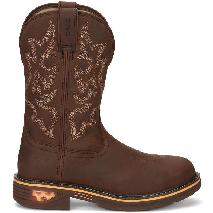 Justin Men's Resistor 11" Composite Toe Waterproof Western Work Boot- Brown- CR4008 - Overlook Boots