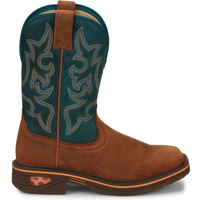 Justin Men's Resistor 11" Square Toe Western Work Boot -Blue- CR4009 8 / Medium / Blue - Overlook Boots