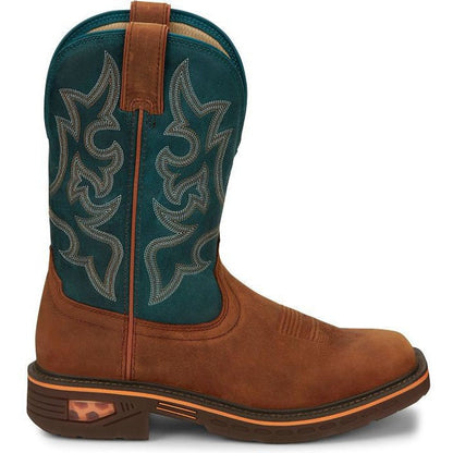 Justin Men's Resistor 11" Square Toe Western Work Boot -Blue- CR4009 8 / Medium / Blue - Overlook Boots