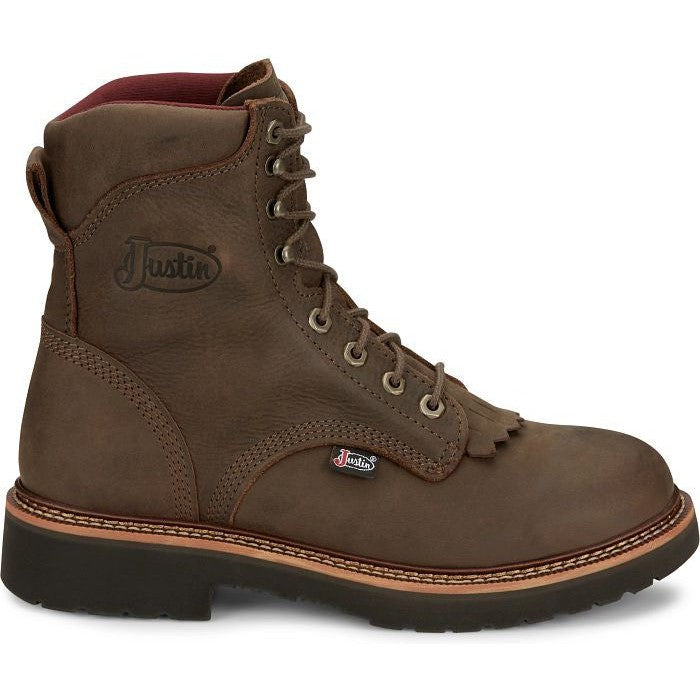 Justin Men's Rivot 8" Waterproof Lace Up Western Work Boot -Brown- OW440 - Overlook Boots