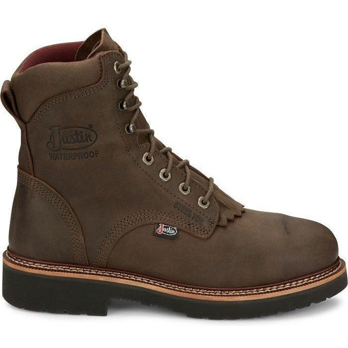 Justin Men's Rivot 8" Waterproof Steel Toe Western Work Boot -Brown- OW458 - Overlook Boots