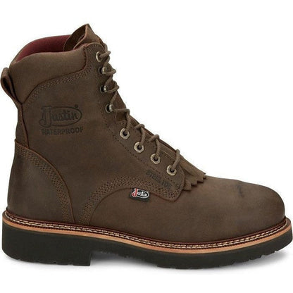 Justin Men's Rivot 8" Waterproof Steel Toe Western Work Boot -Brown- OW458 - Overlook Boots