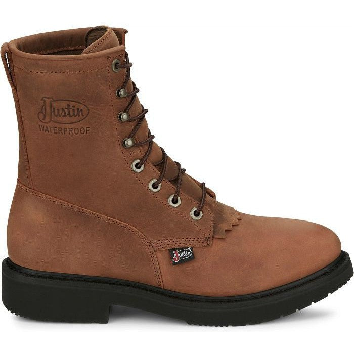 Justin Men's Livestock 8" Waterproof Lace Up Western Work Boot -Brown- OW604 - Overlook Boots