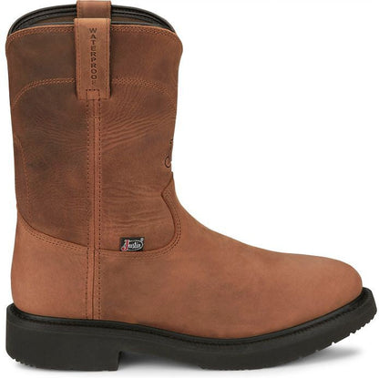 Justin Men's Round Up 10" Waterproof Western Work Boot -Brown- OW6604 - Overlook Boots