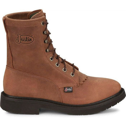 Justin Men's Livestock 8" Round Toe Western Work Boot -Brown- OW760  - Overlook Boots