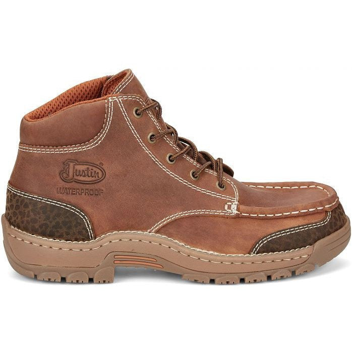 Justin Men's Corbett 5" Moc Toe Waterproof Work Boot -Brown- SE252 8 / Medium / Brown - Overlook Boots