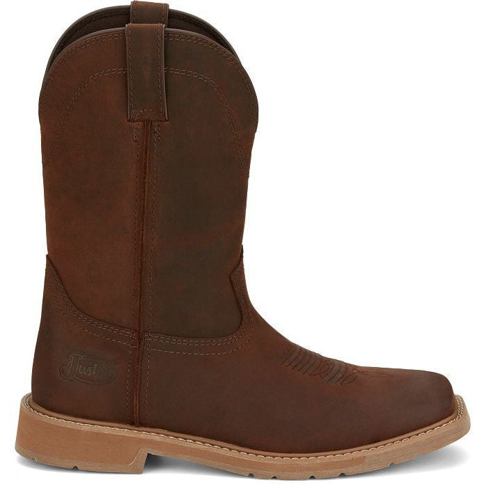 Justin Men's Buster 11" Steel Toe Pull On WesternvWork Boot -Brown- SE3100 8 / Medium / Brown - Overlook Boots