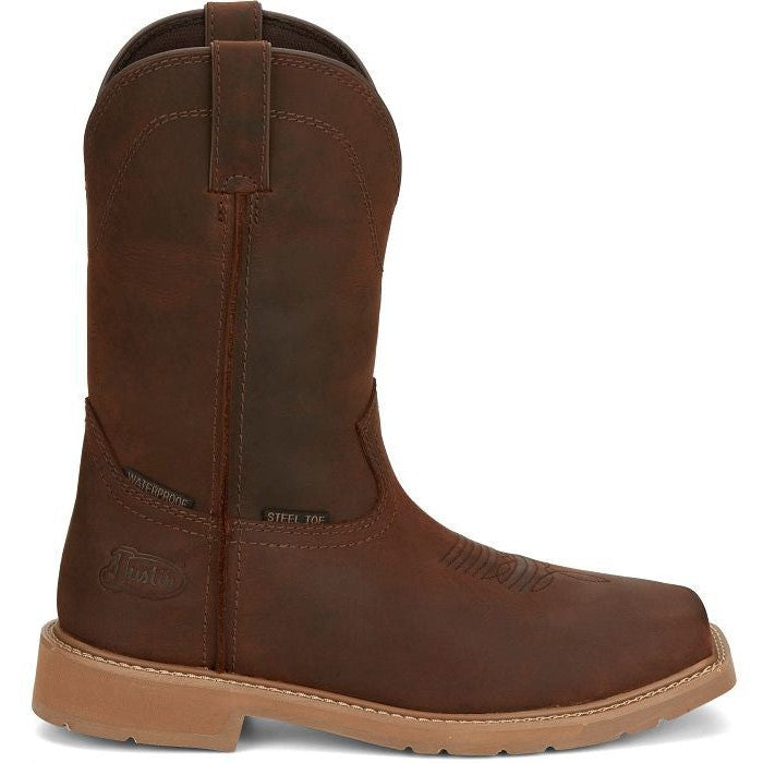 Justin Men's Buster 11" Steel Waterproof Western Work Boot -Brown- SE3101 8 / Medium / Brown - Overlook Boots