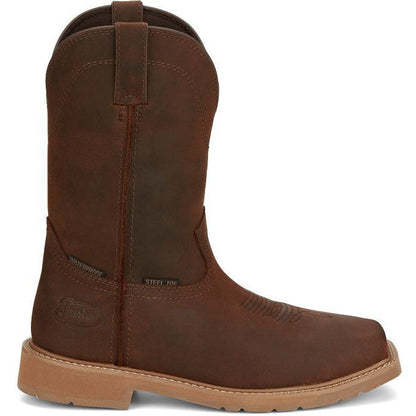 Justin Men's Buster 11" Steel Waterproof Western Work Boot -Brown- SE3101 8 / Medium / Brown - Overlook Boots