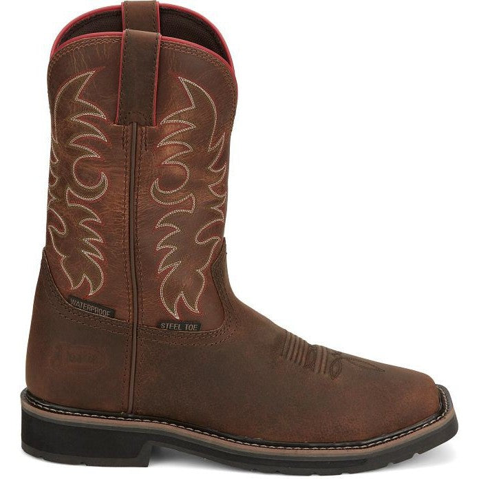 Justin Men's Driller II 11" Waterproof Steel Toe Western Work Boot -Brown- SE3117 - Overlook Boots