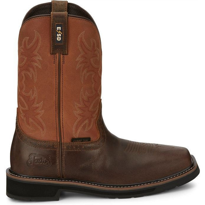 Justin Men's Actuator 11" Composite Toe Western Work Boot -Brown- SE4300 8 / Medium / Brown - Overlook Boots
