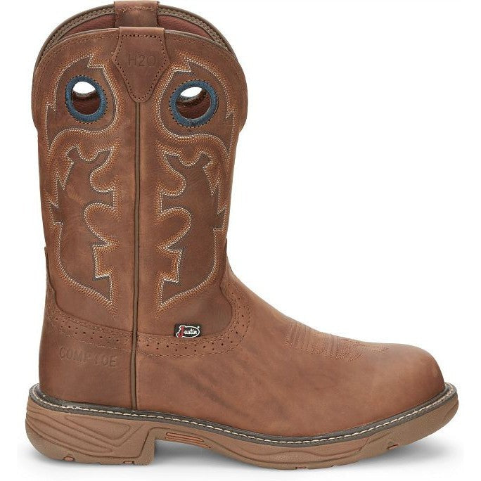 Justin Men's Rush 11" Nano Composite Toe Western Work Boot -Brown- SE4334 8 / Medium / Brown - Overlook Boots