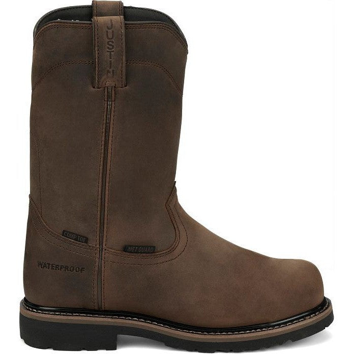 Justin Men's Pulley 10" Waterproof Composite Toe Met Guard Western Work Boot -Brown- SE4630 - Overlook Boots