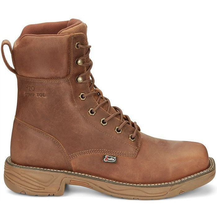 Justin Men's Rush 8" Nano Composite Toe Waterproof Western Work Boot -Brown- SE468 8 / Medium / Brown - Overlook Boots