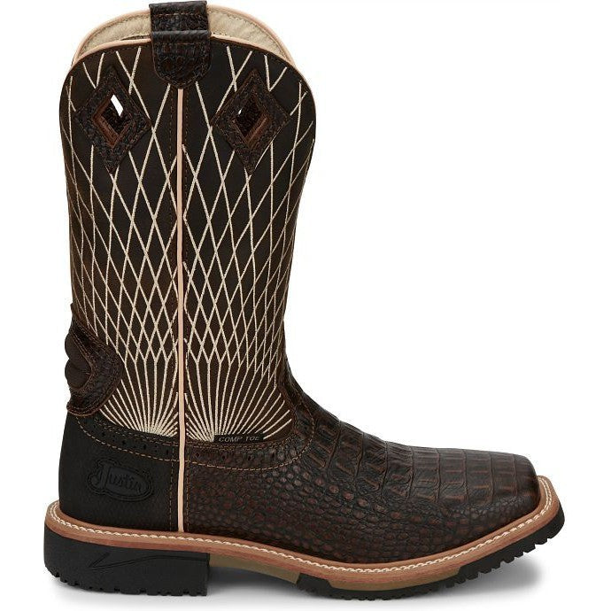 Justin Men's Derrickman 12" Composite Toe Western Work Boot -Brown- SE4833 8 / Medium / Brown - Overlook Boots