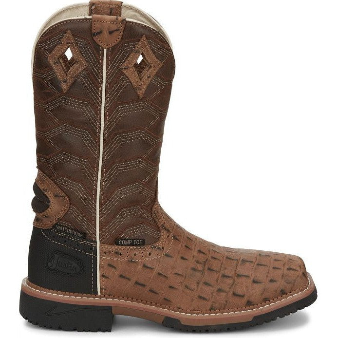 Justin Men's Derrickman 12" Composite Toe Waterproof Western Work Boot -Tan- SE4839 8 / Medium / Tan - Overlook Boots