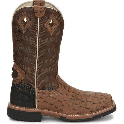 Justin Men's Derrickman 12" Composite Toe Waterproof Western Work Boot -Tan- SE4839 8 / Medium / Tan - Overlook Boots