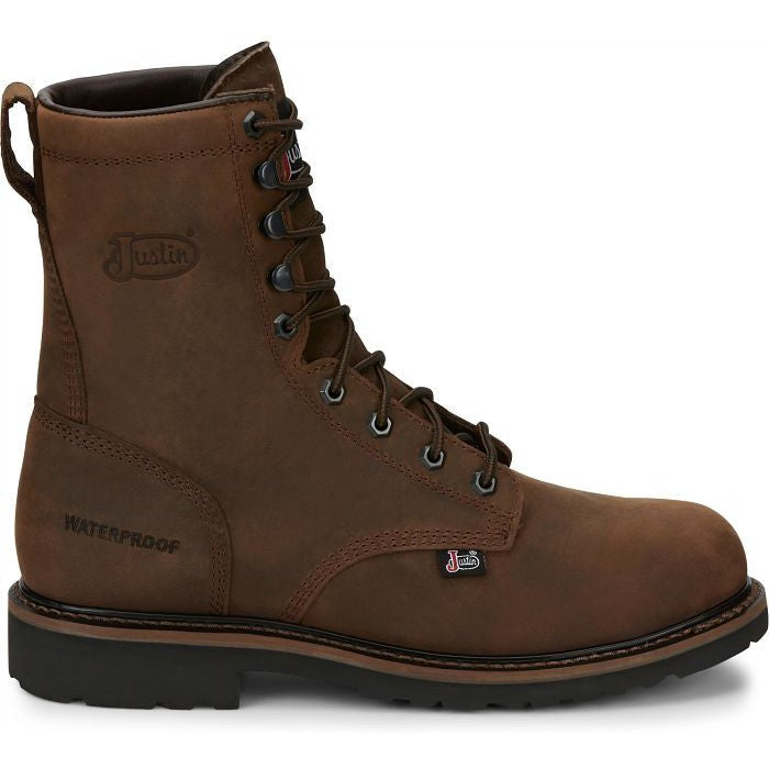 Justin Men's Drywall 8" Steel Toe Waterproof Western Work Boot -Brown- SE961 8 / Medium / Brown - Overlook Boots
