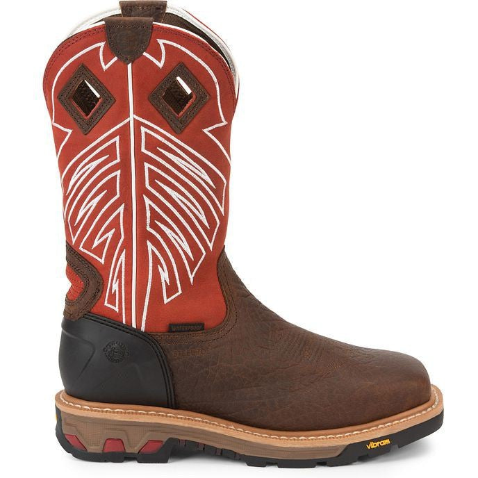 Justin Men's RoughNeck 12" Steel Toe Waterproof Western Work Boot -Brown- WK2115 8 / Medium / Brown - Overlook Boots