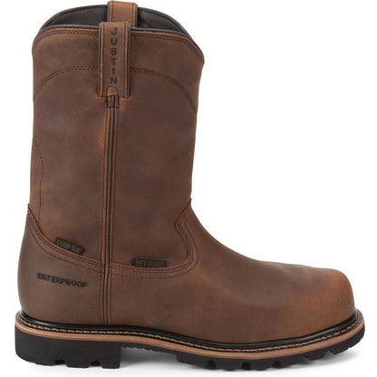 Justin Men's Pulley 10" Composite Toe Waterproof Western Work Boot -Brown- WK4630 8 / Medium / Brown - Overlook Boots