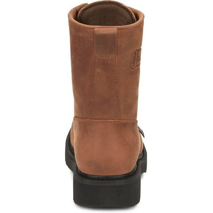 Justin Men's Livestock 8" Waterproof Lace Up Western Work Boot -Brown- OW604 - Overlook Boots