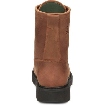 Justin Men's Livestock 8" Round Steel Toe Lace Up Western Work Boot -Brown- OW764 - Overlook Boots