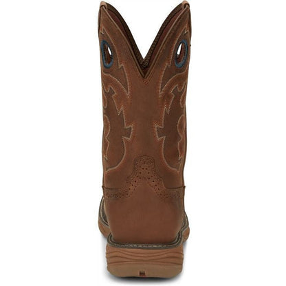Justin Men's Rush 11" Round Toe Waterproof Western Work Boot -Brown- SE4332 - Overlook Boots