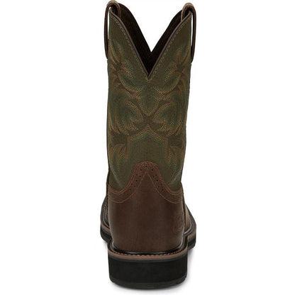 Justin Men's Driller 11" Steel Toe Western Work Boot -Brown/Green- SE4688 - Overlook Boots