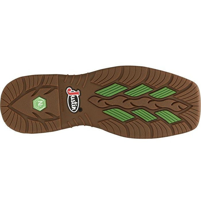 Justin Men's Nitread 11" Square Toe Waterproof Western Work Boot -Brown- CR3200 - Overlook Boots