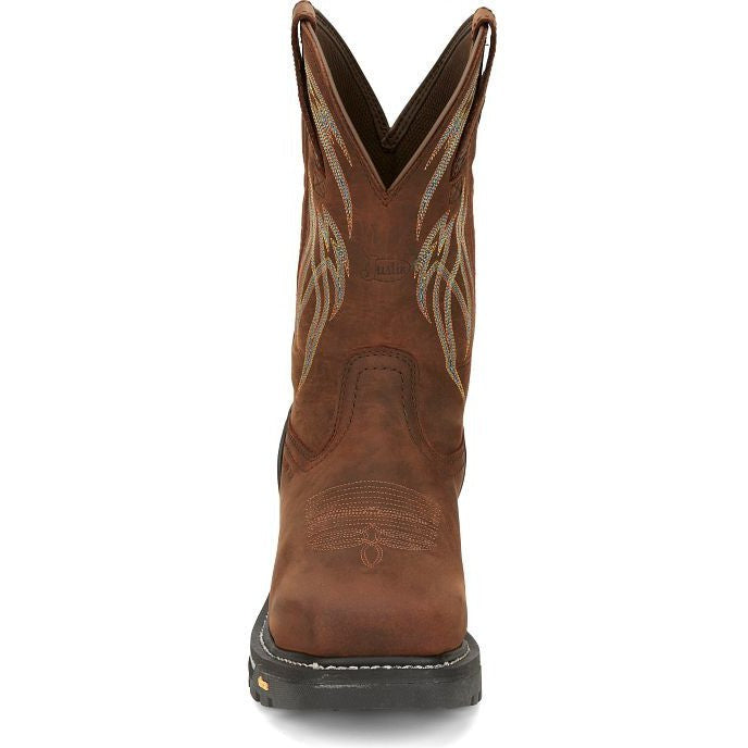 Justin Men's Frontline Hiviz 11" Waterproof Nano Composite Toe Western Work Boot -Brown- CR2152 - Overlook Boots