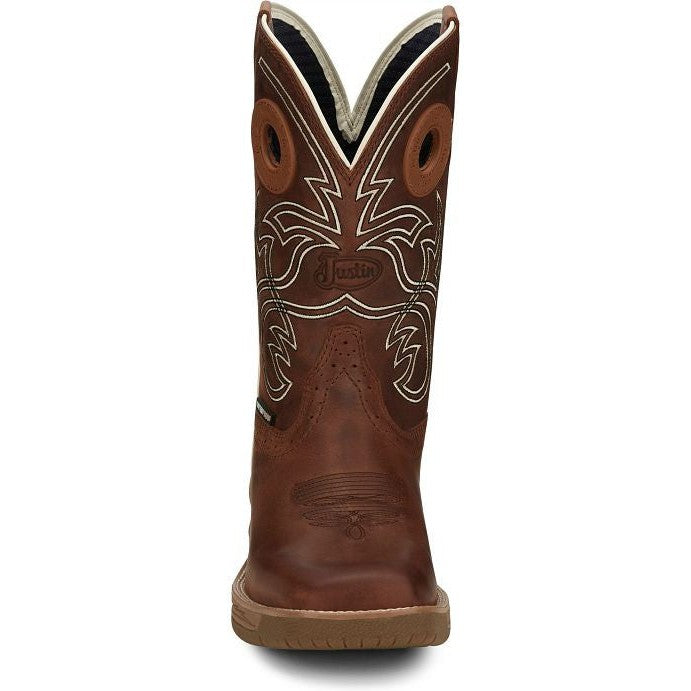 Justin Men's Nitread 11" Square Toe Waterproof Western Work Boot -Brown- CR3200 - Overlook Boots