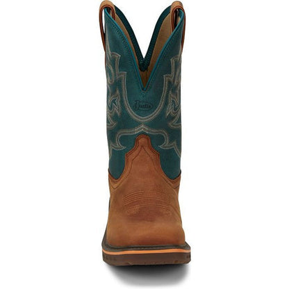 Justin Men's Resistor 11" Square Toe Western Work Boot -Blue- CR4009  - Overlook Boots