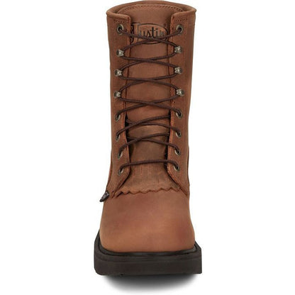 Justin Men's Livestock 8" Waterproof Lace Up Western Work Boot -Brown- OW604 - Overlook Boots