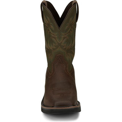 Justin Men's Driller 11" Square Toe Western Work Boot -Brown- SE4687  - Overlook Boots