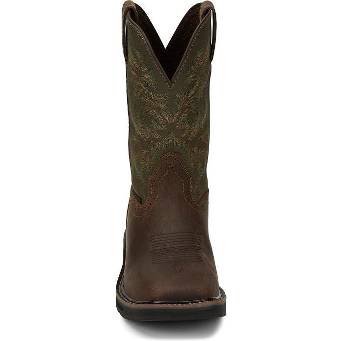 Justin Men's Driller 11" Steel Toe Western Work Boot -Brown/Green- SE4688 - Overlook Boots