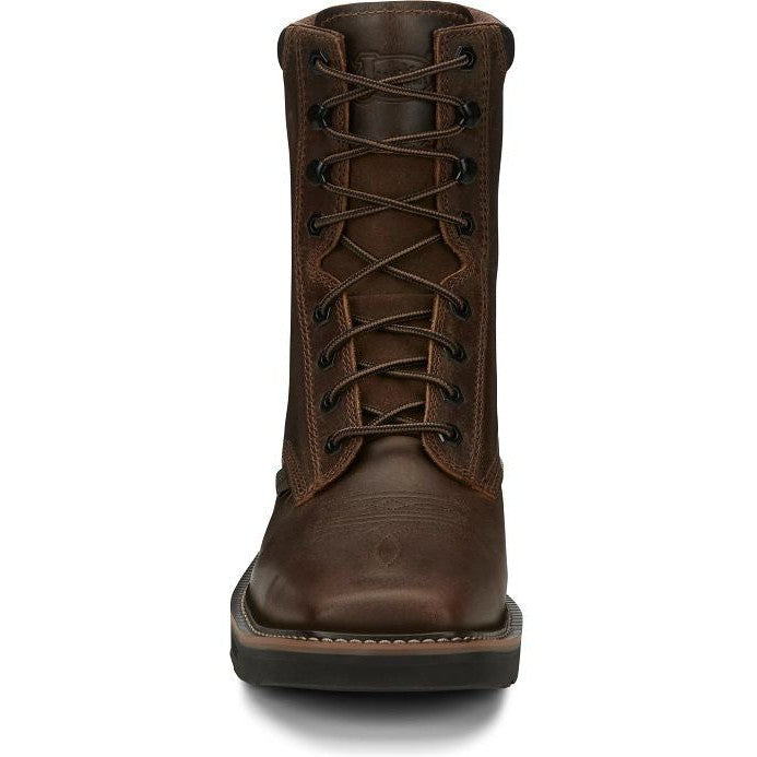 Justin Men's Pulley 8" Steel Toe Lace Up Western Work Boot -Brown- SE682  - Overlook Boots