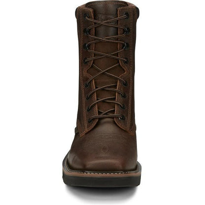 Justin Men's Pulley 8" Steel Toe Lace Up Western Work Boot -Brown- SE682  - Overlook Boots