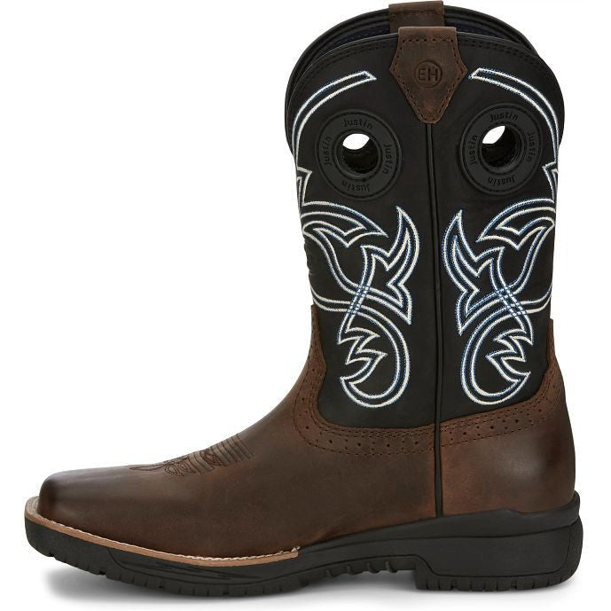 Justin Men's Nitread 11" Square Toe Waterproof Western Work Boot -Black- CR3205 - Overlook Boots