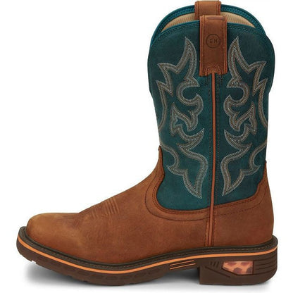 Justin Men's Resistor 11" Square Toe Western Work Boot -Blue- CR4009  - Overlook Boots