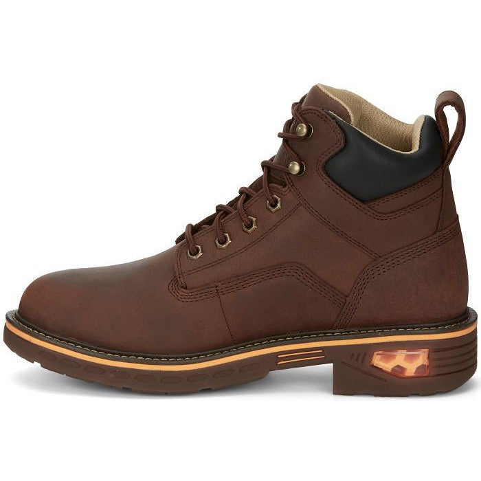 Justin Men's Resistor 6" Waterproof Lace Up Western Work Boot -Brown- CR401 - Overlook Boots