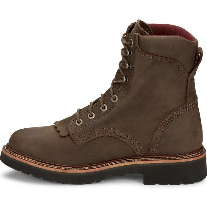 Justin Men's Rivot 8" Waterproof Lace Up Western Work Boot -Brown- OW440 - Overlook Boots
