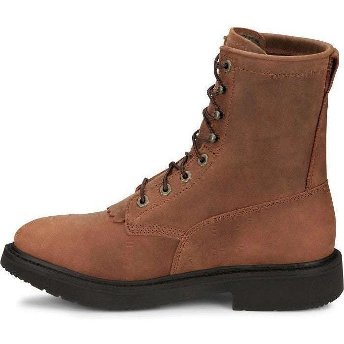 Justin Men's Livestock 8" Round Toe Western Work Boot -Brown- OW760  - Overlook Boots